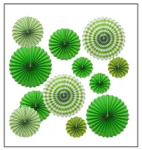 MEEZONE 12pc Hanging Paper Fans Decorations Round Pattern Paper Garlands Green Paper Fan Decoration for Birthday Wedding Graduation Events Accessories, Set of 12 (Green)-thumb2