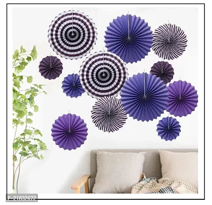 MEEZONE 12pc Hanging Paper Fans Decorations Round Pattern Paper Garlands Green Paper Fan Decoration for Birthday Wedding Graduation Events Accessories, Set of 12 (Purple)
