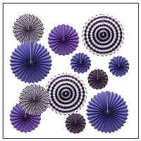 MEEZONE 12pc Hanging Paper Fans Decorations Round Pattern Paper Garlands Green Paper Fan Decoration for Birthday Wedding Graduation Events Accessories, Set of 12 (Purple)-thumb2