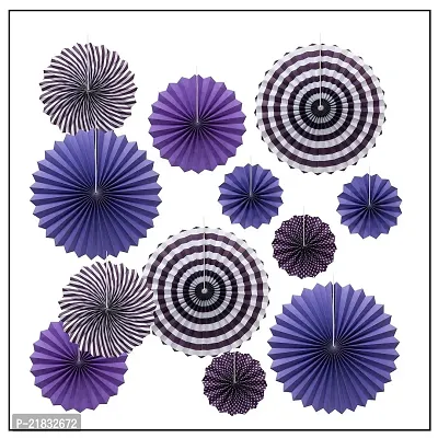 MEEZONE 12pc Hanging Paper Fans Decorations Round Pattern Paper Garlands Green Paper Fan Decoration for Birthday Wedding Graduation Events Accessories, Set of 12 (Purple)-thumb3