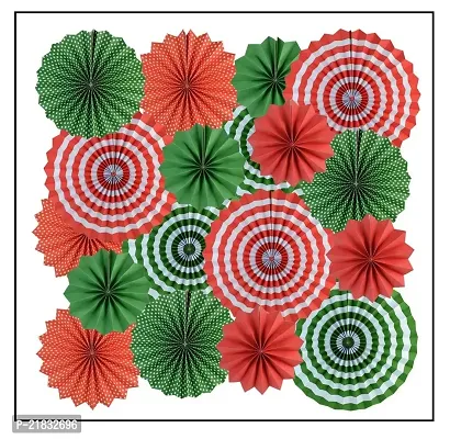 MEEZONE 12pc Hanging Paper Fans Decorations Round Pattern Paper Garlands Green+Red Paper Fan Decoration for Birthday Wedding Graduation Events Accessories, Set of 12 (RED +GREEN)