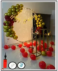 MEEZONE 60 Pc Birthday Decoration Kitndash;Burgundy Red and Gold Balloons with Cursive Birthday LED Fairy Light with Glue Dot Arch Roll and Balloon Hand Pump for Boy girls Kids Birthday Decoration Item(Red-thumb1