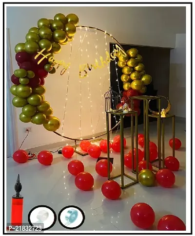 MEEZONE 60 Pc Birthday Decoration Kitndash;Burgundy Red and Gold Balloons with Cursive Birthday LED Fairy Light with Glue Dot Arch Roll and Balloon Hand Pump for Boy girls Kids Birthday Decoration Item(Red-thumb2
