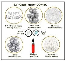 MEEZONE 62 Pc Birthday Decoration Kitndash; Silver and White Balloons Combo with Birthday Banner, Arc, Glue Dot for girls Kids Baby Birthday Decoration Items-thumb1