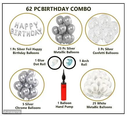 MEEZONE 62 Pc Birthday Decoration Kitndash; Silver and White Balloons Combo with Birthday Banner, Arc, Glue Dot for girls Kids Baby Birthday Decoration Items-thumb2