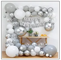 MEEZONE 62 Pc Birthday Decoration Kitndash; Silver and White Balloons Combo with Birthday Banner, Arc, Glue Dot for girls Kids Baby Birthday Decoration Items-thumb2