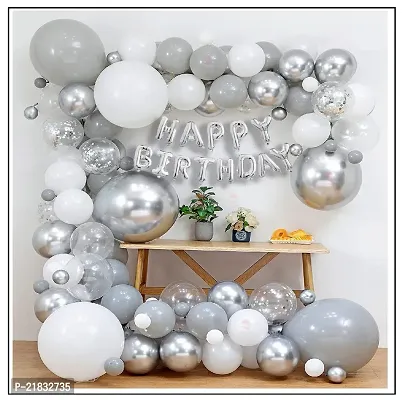 MEEZONE 62 Pc Birthday Decoration Kitndash; Silver and White Balloons Combo with Birthday Banner, Arc, Glue Dot for girls Kids Baby Birthday Decoration Items-thumb3