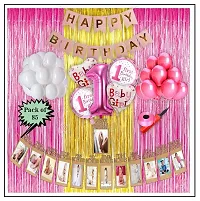 MEEZONE balloons Baby girl first 1st happy birthday room wall Foil party decorations combo kit pack pink color theme (Set of 85)-thumb1