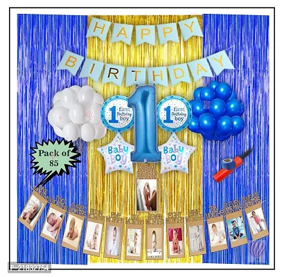 MEEZONE balloons Foil Baby Boy First 1St Happy Birthday Room Wall Party Decorations Combo Kit Pack Blue Color Theme (Set of 85)-thumb3