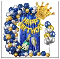 MEEZONE Birthday Decorations Silver Blue and Gold Balloons 62Pcs for Adult With Happy Birthday Banner Crown Champagne Balloons for 18th 21st 30th 40th 50th 60th 70th Decor-thumb1