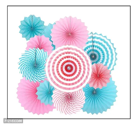 MEEZONE Paper Fans Decorations Round Pattern Garlands Green Paper Fan Decoration Accessories (Blue + Pink) - Set of 12