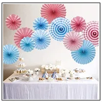 MEEZONE Paper Fans Decorations Round Pattern Garlands Green Paper Fan Decoration Accessories (Blue + Pink) - Set of 12-thumb2