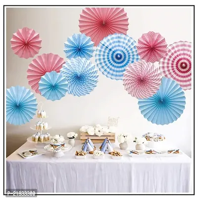 MEEZONE Paper Fans Decorations Round Pattern Garlands Green Paper Fan Decoration Accessories (Blue + Pink) - Set of 12-thumb3