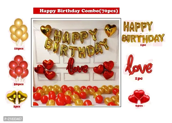 MEEZONE Red and Golden Happy Birthday Decoration Set 70Pcs Happy Birthday Foil Balloon Red Golden Heart and Metallic Balloons Combo