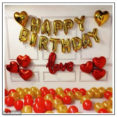 MEEZONE Red and Golden Happy Birthday Decoration Set 70Pcs Happy Birthday Foil Balloon Red Golden Heart and Metallic Balloons Combo-thumb2