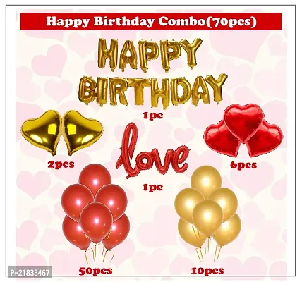 MEEZONE Red and Golden Happy Birthday Decoration Set 70Pcs Happy Birthday Foil Balloon Red Golden Heart and Metallic Balloons Combo-thumb3