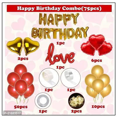 MEEZONE Red and Golden Happy Birthday Decoration Set 75Pcs Fairy Led Light Happy Birthday Foil Balloon Red Golden Heart and Metallic Balloons Arch Glue Dot Combo-thumb2