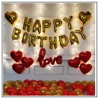 MEEZONE Red and Golden Happy Birthday Decoration Set 75Pcs Fairy Led Light Happy Birthday Foil Balloon Red Golden Heart and Metallic Balloons Arch Glue Dot Combo-thumb2