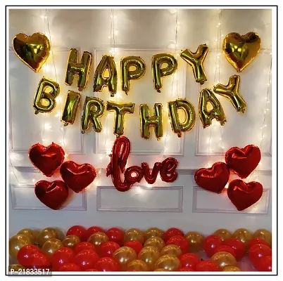 MEEZONE Red and Golden Happy Birthday Decoration Set 75Pcs Fairy Led Light Happy Birthday Foil Balloon Red Golden Heart and Metallic Balloons Arch Glue Dot Combo-thumb3