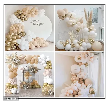 MEEZONE Peach Brown Gold White Balloons Combo Kit Of 62 Pcs For Party Decorations.-thumb3