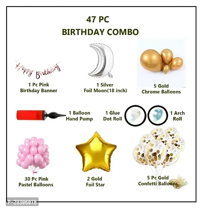 47 Pc Birthday Decoration Kit ndash; Pink and Gold Chrome Balloons with Banner, Arc, Glue Dot for 1st, 5Th,25th Party Room Decoration Combo SetBirthday-thumb2