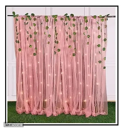 Net Curtain ,Artificial Green Leaves And Fairy Light For Decoration Combo