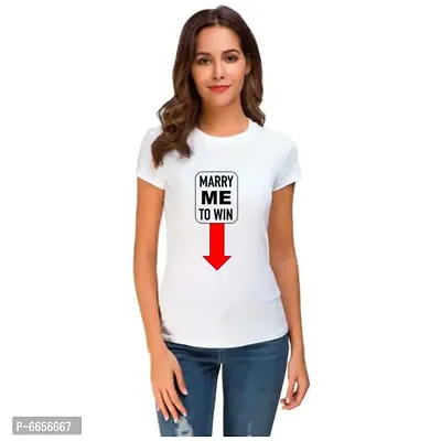 UDNAG Unisex Round Neck Graphic Marry me to win this Polyester T-Shirt White-thumb3