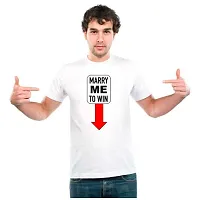 UDNAG Unisex Round Neck Graphic Marry me to win this Polyester T-Shirt White-thumb1