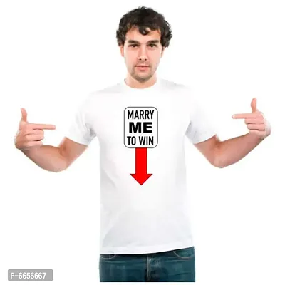 UDNAG Unisex Round Neck Graphic Marry me to win this Polyester T-Shirt White-thumb2