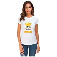 UDNAG Unisex Round Neck Graphic Birthday  Kings are born in January Polyester T-Shirt White-thumb2