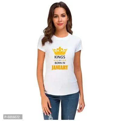 UDNAG Unisex Round Neck Graphic Birthday  Kings are born in January Polyester T-Shirt White-thumb3