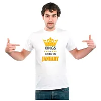 UDNAG Unisex Round Neck Graphic Birthday  Kings are born in January Polyester T-Shirt White-thumb1