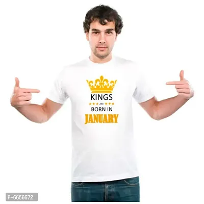 UDNAG Unisex Round Neck Graphic Birthday  Kings are born in January Polyester T-Shirt White-thumb2