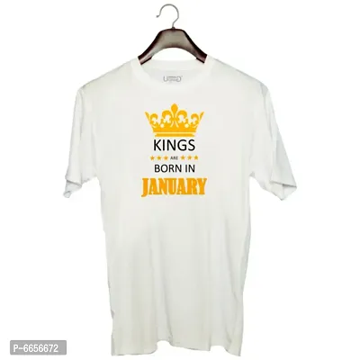 UDNAG Unisex Round Neck Graphic Birthday  Kings are born in January Polyester T-Shirt White