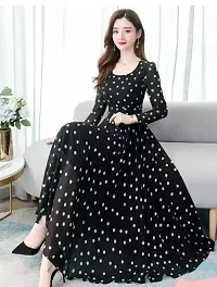 Women Summer Polka Dot Long Sleeve Long Casual Dress for Girls and Women-thumb1