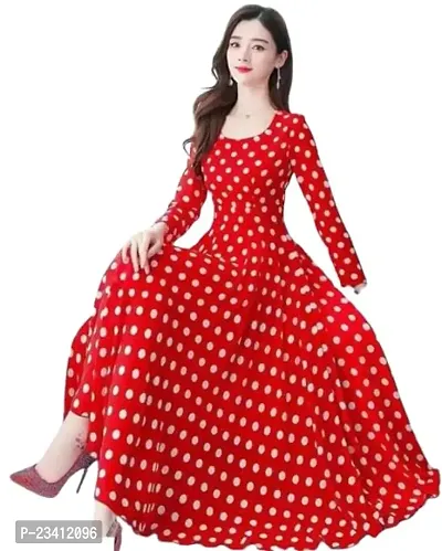 Stylish Crepe Polka Dot Print Dress For Women