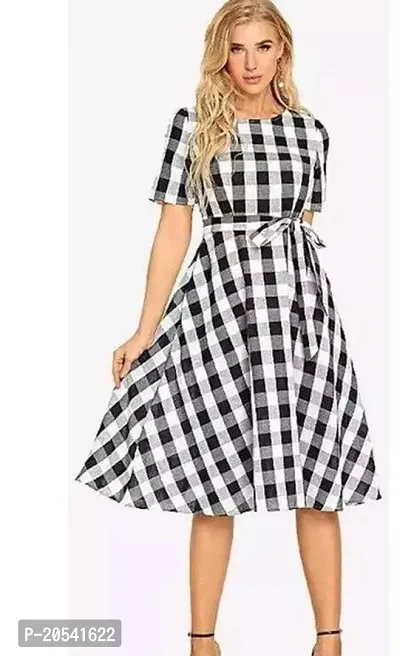Stylish Fancy Designer Crepe Checked A-Line Dress For Women