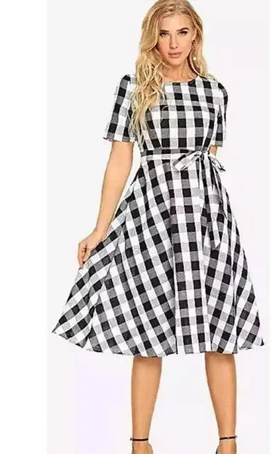 Stylish Fancy Designer Crepe Checked A-Line Dress For Women