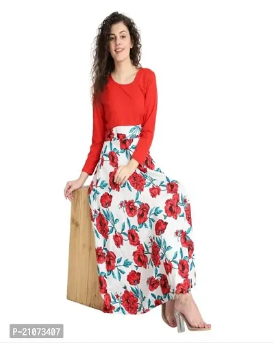 Women Stylish Red Printed Maxi Dress