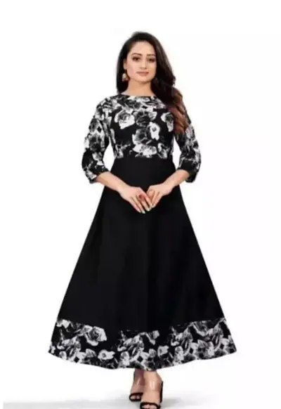 Stylish Multicoloured Crepe Printed Anarkali Kurti