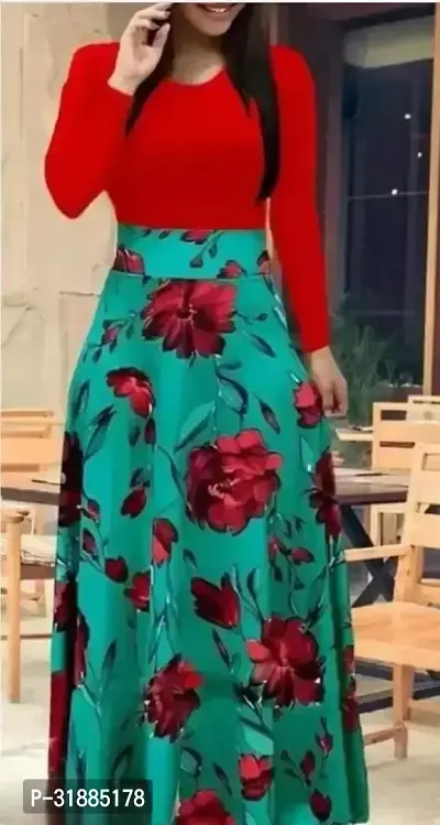 Stylish Floral Print Crepe Dress For Women