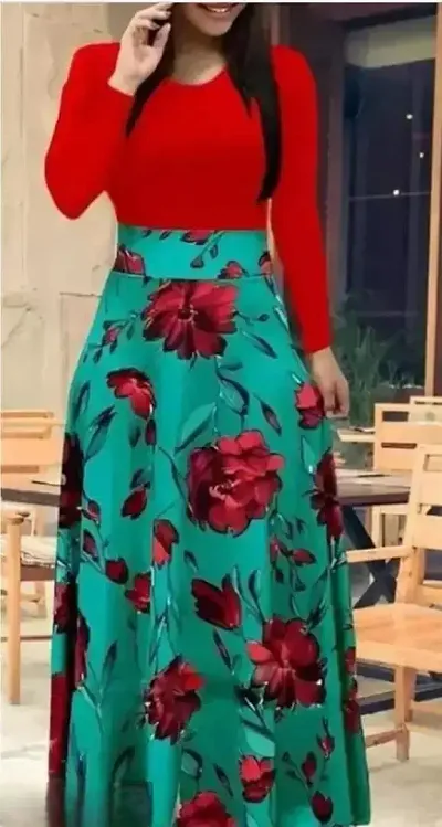 Stylish Printed Crepe Maxi Dress For Women