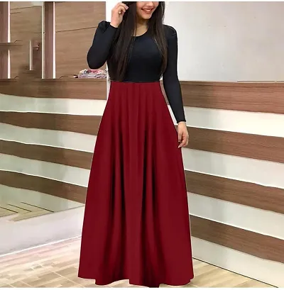 Stylish Crepe Solid Maxi Dress For Women