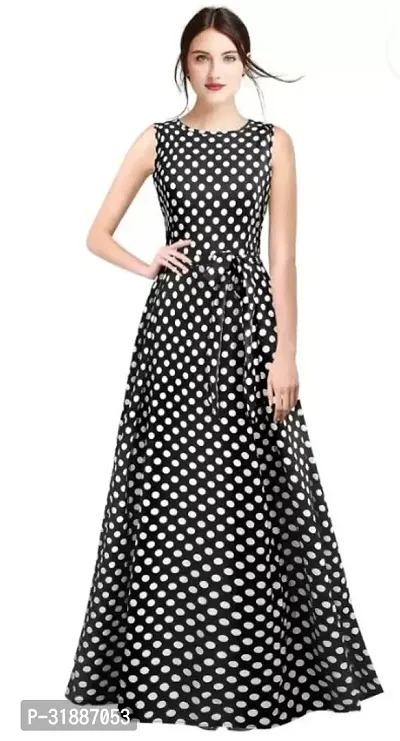 Elegant Polka Dot Crepe Sleeveless Dress For Women