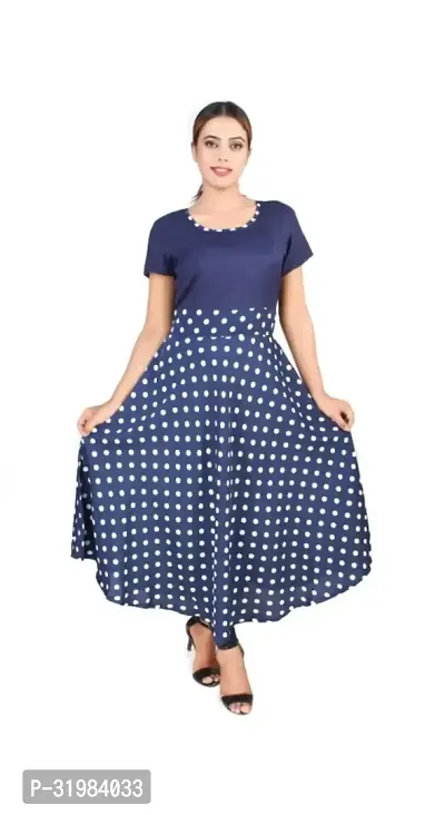 Stylish Polka Crepe Blue Dress-thumb0