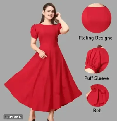 Elegant Solid Red Crepe Maxi Dress-thumb0