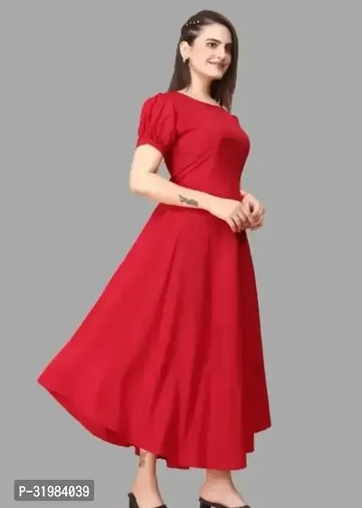 Elegant Solid Red Crepe Maxi Dress-thumb3