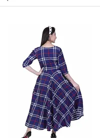 Stylish Check Pattern Blue Crepe Dress-thumb2