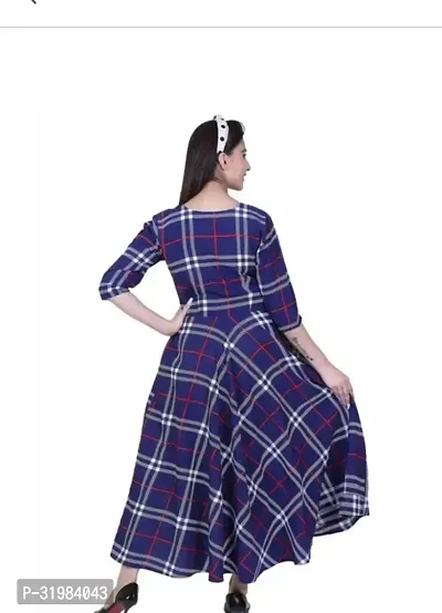 Stylish Check Pattern Blue Crepe Dress-thumb3