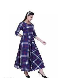 Stylish Check Pattern Blue Crepe Dress-thumb1